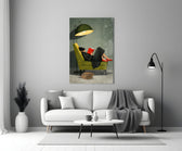 Woman Reading Red Book Green Armchair Glass Wall Art