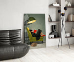 Woman Reading Red Book Green Armchair Glass Wall Art