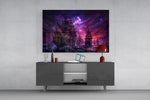 Pirate Galleon Fleet Crimson Purple Sky Glass Wall Art
