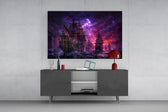 Pirate Galleon Fleet Crimson Purple Sky Glass Wall Art