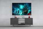 Ghost Pirate Ships Glowing Teal Storm Glass Wall Art