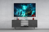 Ghost Pirate Ships Glowing Teal Storm Glass Wall Art