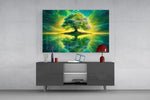 Emerald Tree of Life Mirrored Lake Glass Wall Art