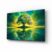 Emerald Tree of Life Mirrored Lake Glass Wall Art