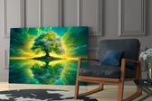 Emerald Tree of Life Mirrored Lake Glass Wall Art
