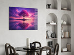 Violet Blossom Tree Twilight Reflection Glass Wall Art