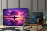 Violet Blossom Tree Twilight Reflection Glass Wall Art