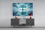 Frozen Blue Tree Winter Mirror Glass Wall Art