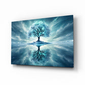 Frozen Blue Tree Winter Mirror Glass Wall Art