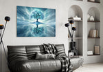 Frozen Blue Tree Winter Mirror Glass Wall Art