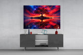Crimson Tree Fiery Sky Cosmic Glass Wall Art
