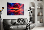 Crimson Tree Fiery Sky Cosmic Glass Wall Art