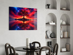 Crimson Tree Fiery Sky Cosmic Glass Wall Art