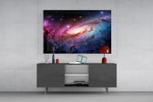 Pink and Blue Spiral Galaxy Nebula Glass Wall Art