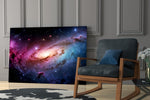 Pink and Blue Spiral Galaxy Nebula Glass Wall Art