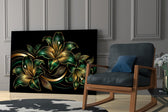 Emerald and Gold Lilies Black Glass Wall Art