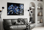 Sapphire Blue and Silver Lilies Glass Wall Art