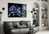 Sapphire Blue and Silver Lilies Glass Wall Art