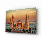 Golden Sunset Six-Minaret Mosque Glass Wall Art