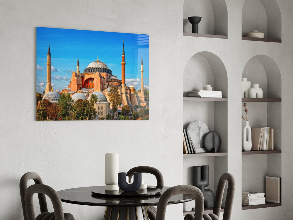 Terracotta Domed Basilica Blue Sky Glass Wall Art