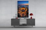Twilight Aerial Illuminated Mosque Glass Wall Art