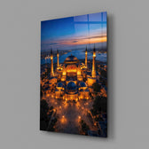 Twilight Aerial Illuminated Mosque Glass Wall Art