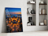 Twilight Aerial Illuminated Mosque Glass Wall Art