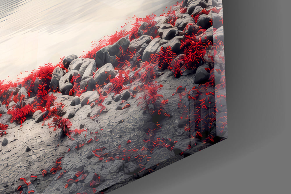 Red Maple Tree by a Misty Lake Glass Wall Art