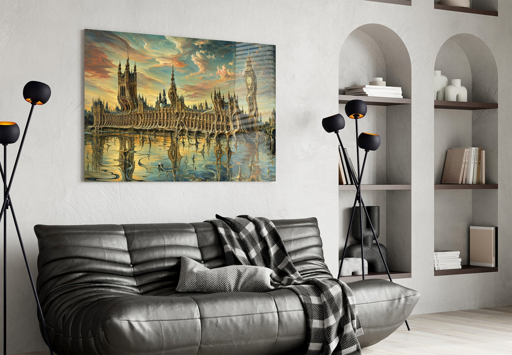 Big Ben Westminster Surrealist Style Glass Wall Art