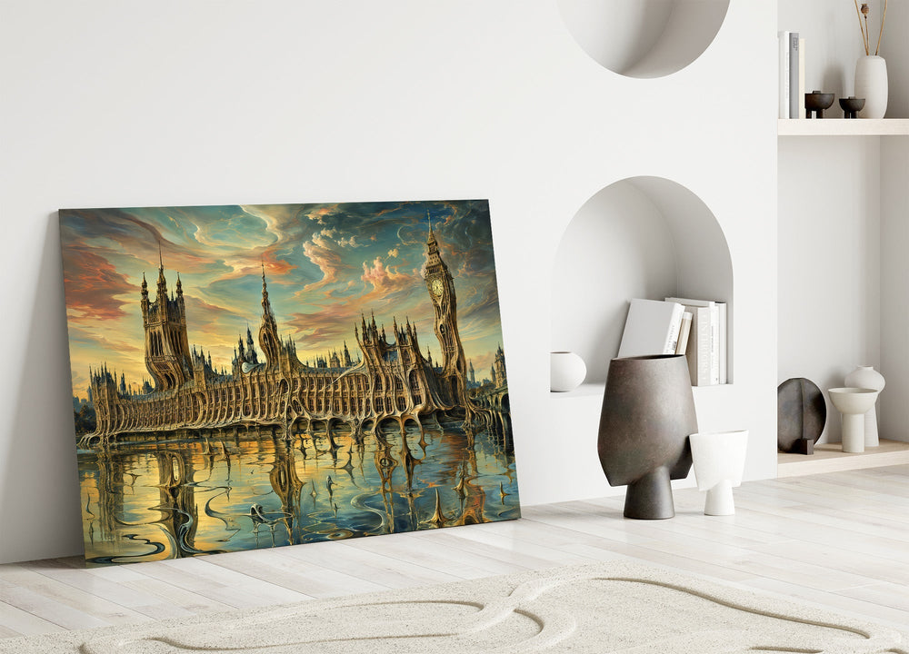 Big Ben Westminster Surrealist Style Glass Wall Art