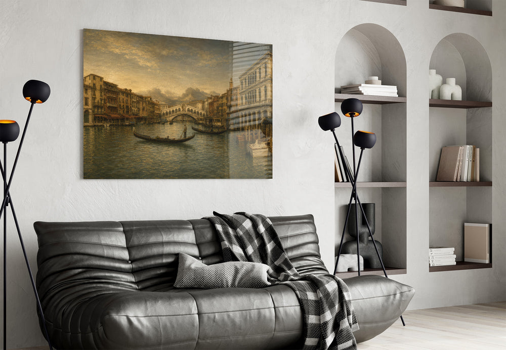 Venice Grand Canal Da Vinci Style Glass Wall Art