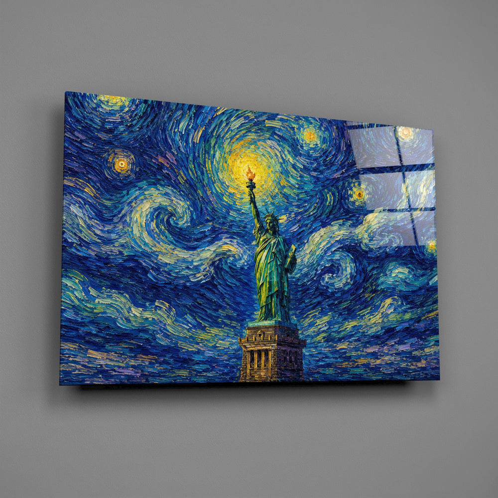 Statue of Liberty Van Gogh Style Glass Wall Art