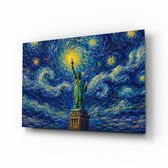 Statue of Liberty Van Gogh Style Glass Wall Art