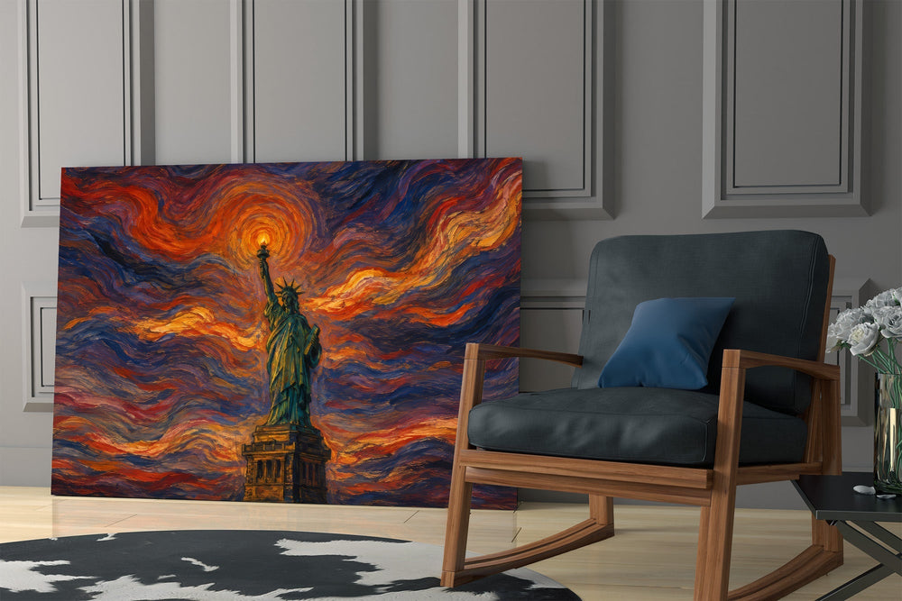Statue of Liberty Munch Style Glass Wall Art