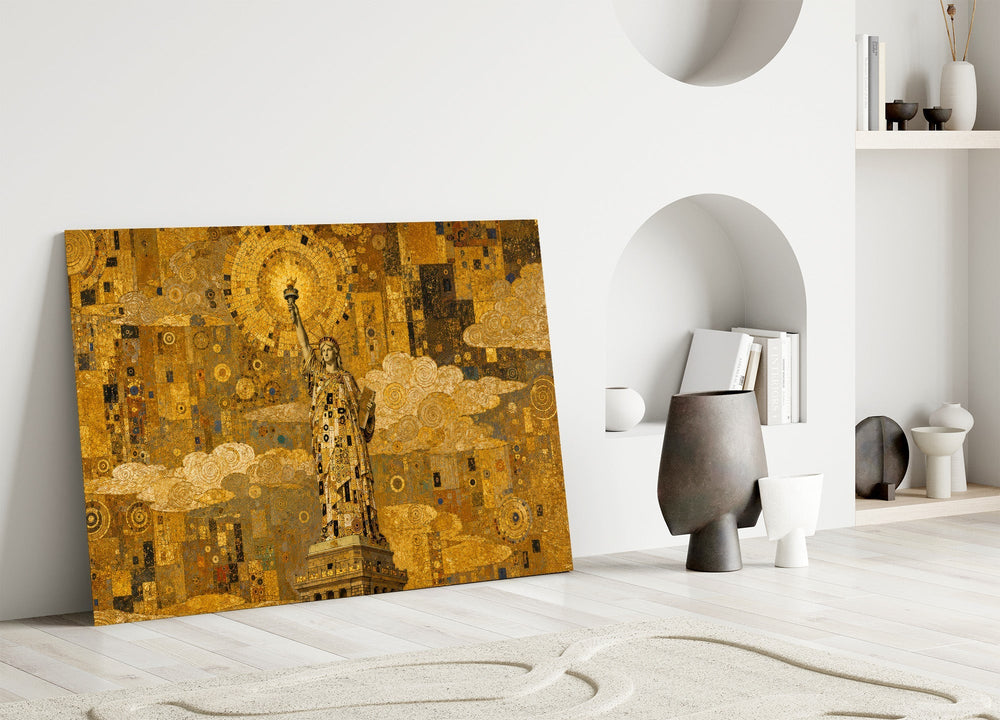 Statue of Liberty Klimt Style Glass Wall Art