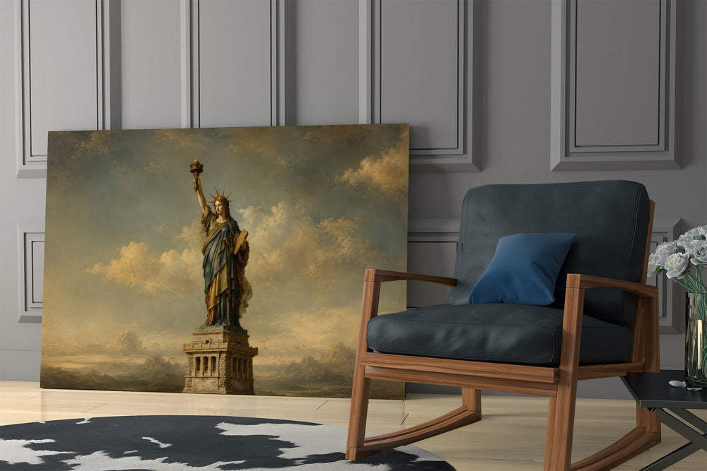 Statue of Liberty Da Vinci Style Glass Wall Art