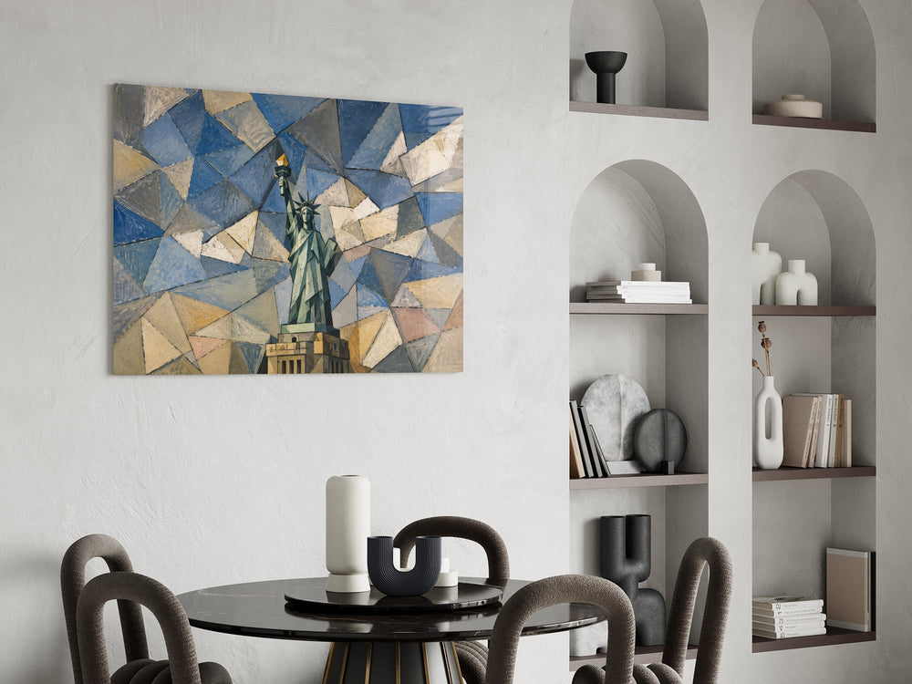 Statue of Liberty Cubist Style Glass Wall Art