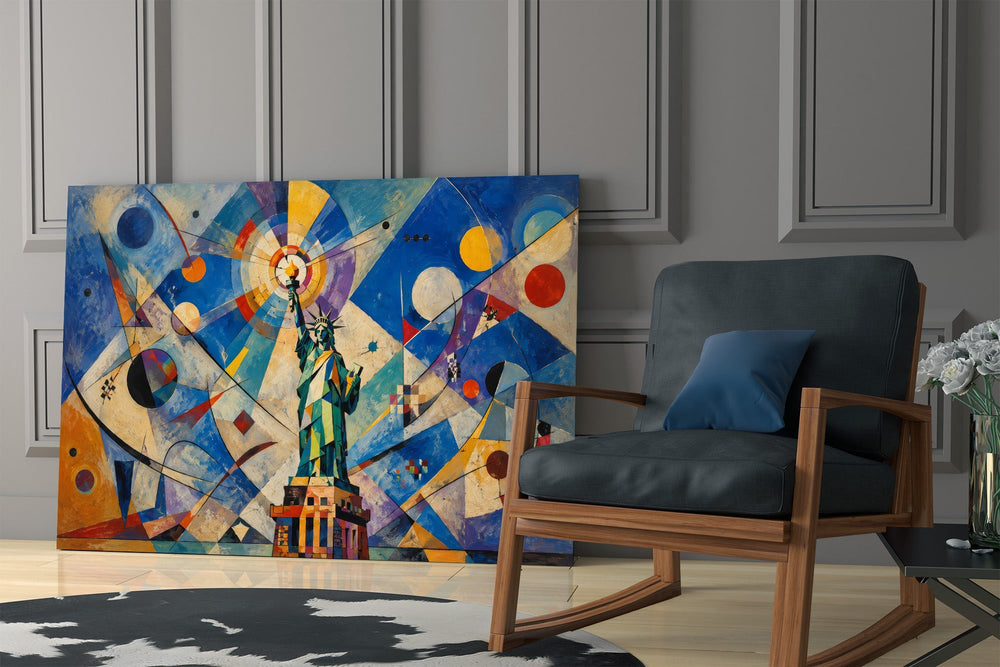 Statue of Liberty Kandinsky Style Glass Wall Art