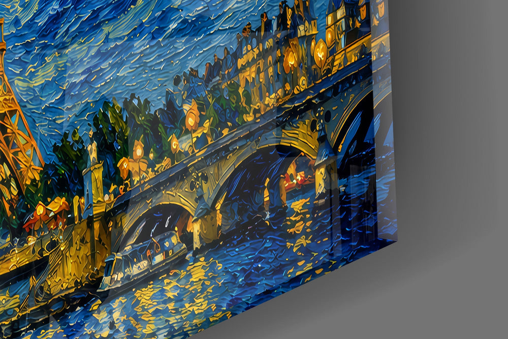 Eiffel Tower Van Gogh Style Glass Wall Art