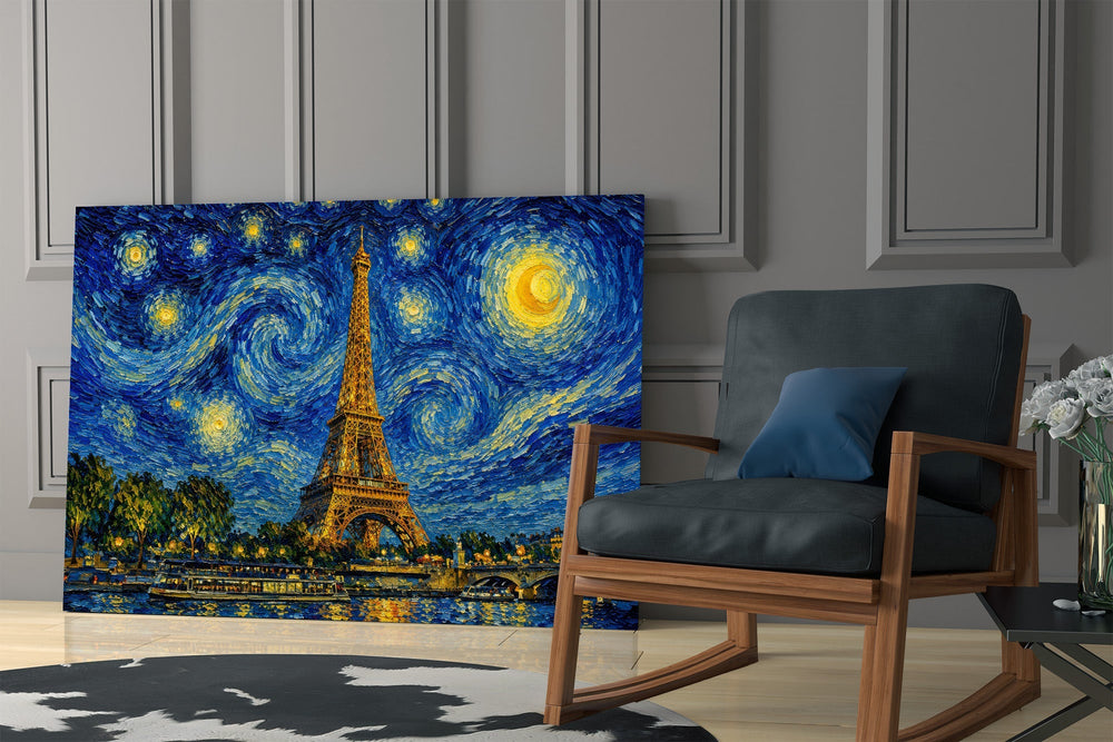 Eiffel Tower Van Gogh Style Glass Wall Art