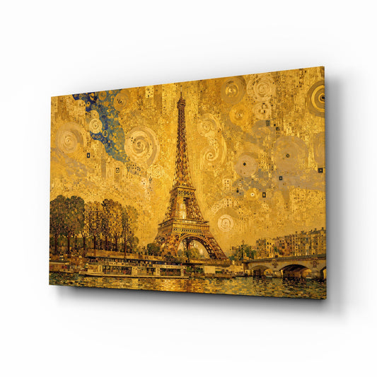 Eiffel Tower Klimt Style Glass Wall Art