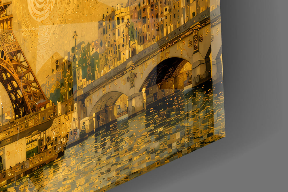 Eiffel Tower Klimt Style Glass Wall Art