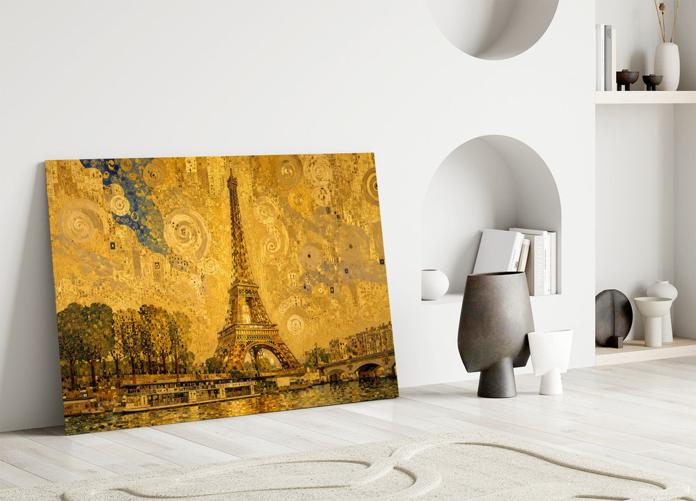 Eiffel Tower Klimt Style Glass Wall Art