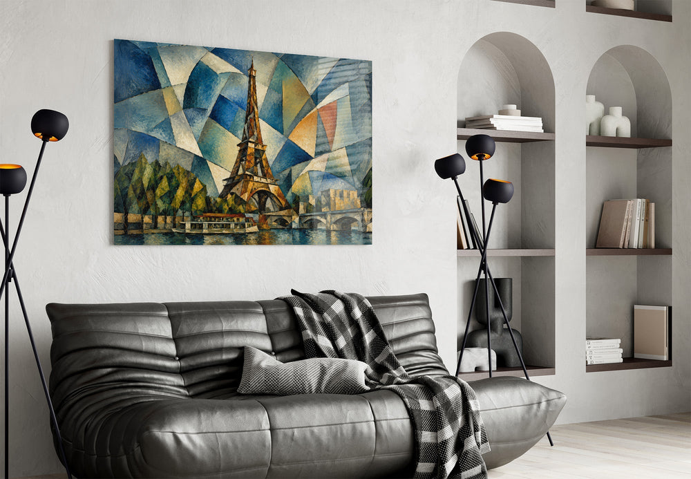 Eiffel Tower Cubist Style Glass Wall Art