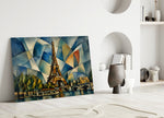 Eiffel Tower Cubist Style Glass Wall Art
