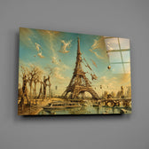 Eiffel Tower Surrealist Style Glass Wall Art