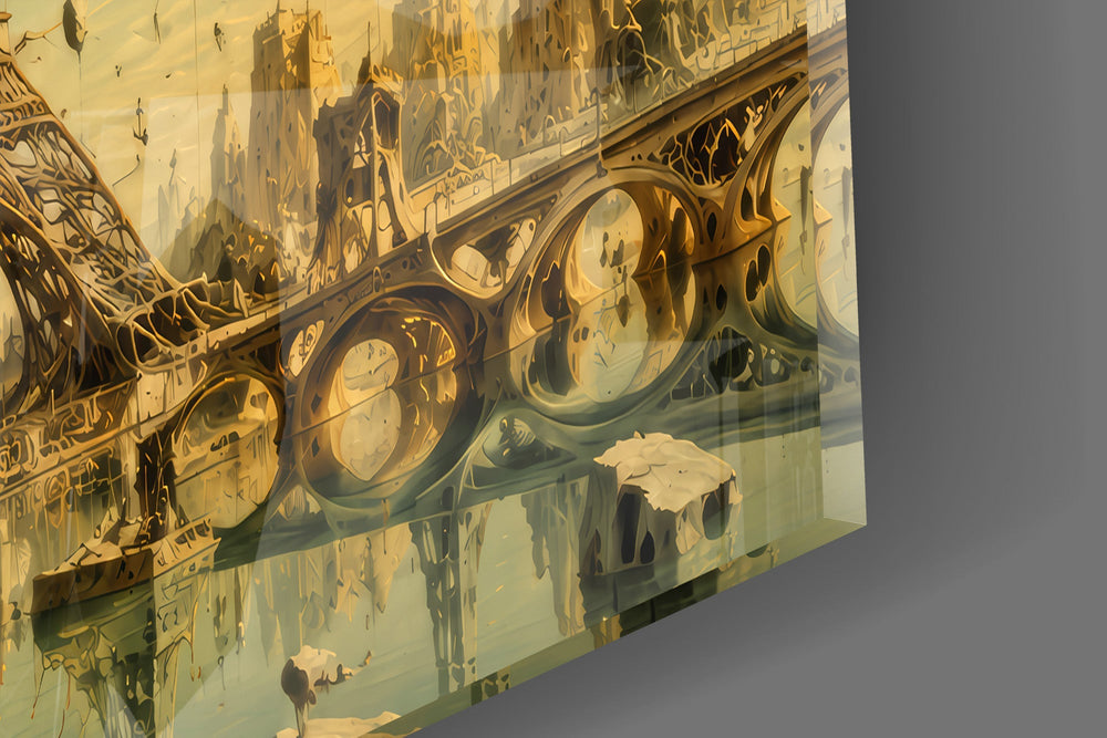 Eiffel Tower Surrealist Style Glass Wall Art