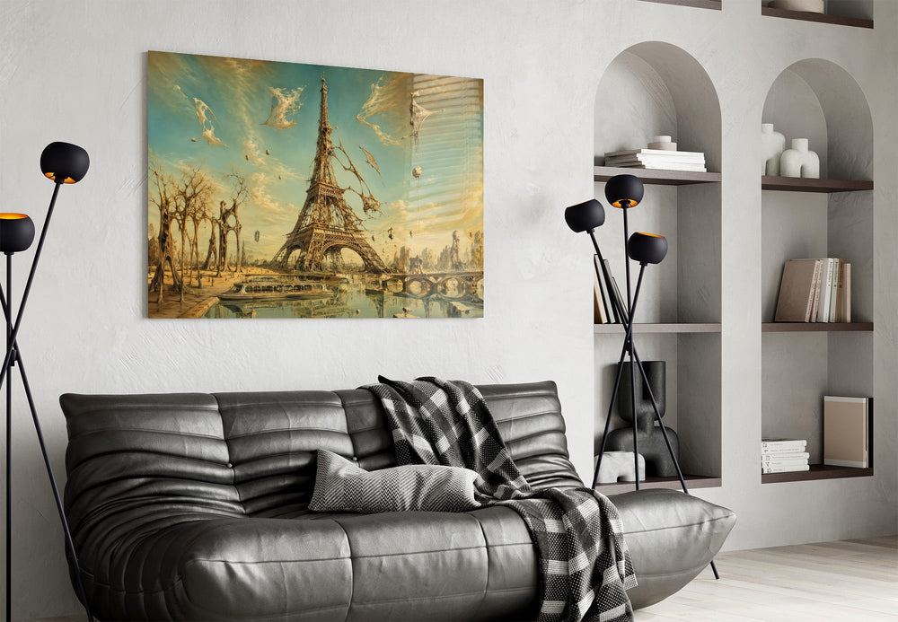 Eiffel Tower Surrealist Style Glass Wall Art