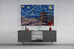 Mount Fuji Pagoda Van Gogh Style Glass Wall Art