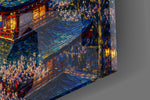 Mount Fuji Pagoda Van Gogh Style Glass Wall Art